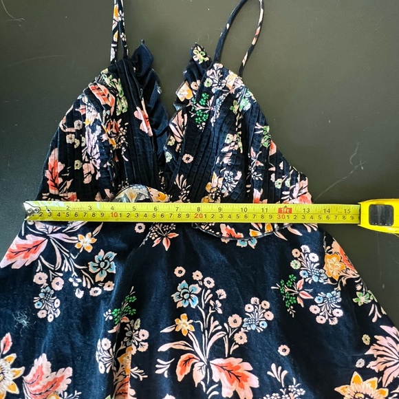 NWT Free People Mini Dress Corduroy Ruffle Navy Floral Sundress Women’s Size XS - Picture 11 of 14